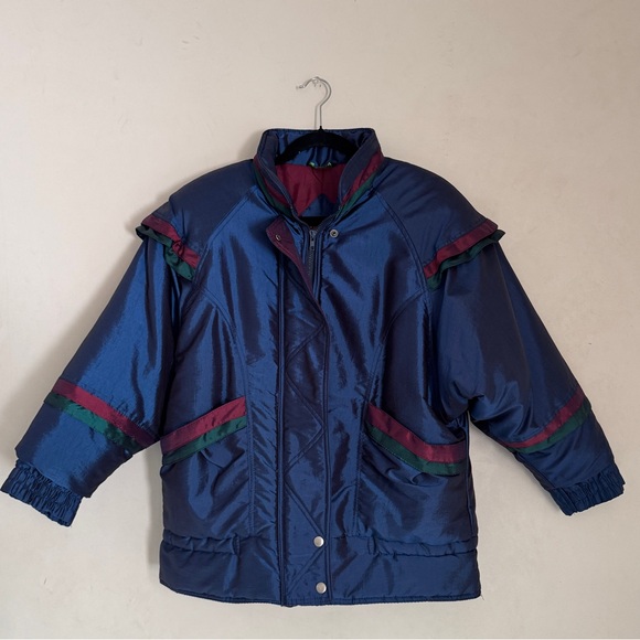 Vintage 90s Blue G4000 Metallic Ski Coat Jacket Women S - Picture 2 of 8